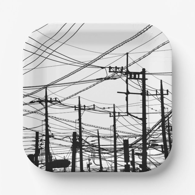 Old Phone and Power Lines Paper Plate (Front)