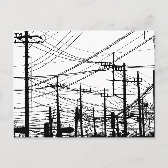 Old Phone and Power Lines Postcard (Front)