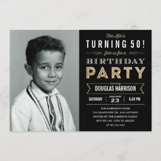 Old Photo Adult Birthday Party Invitations - Black