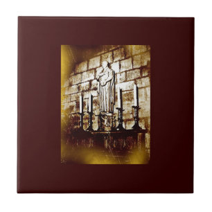 Old Photo Notre Dame Statue Tile