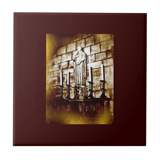 Old Photo Notre Dame Statue Tile (Front)