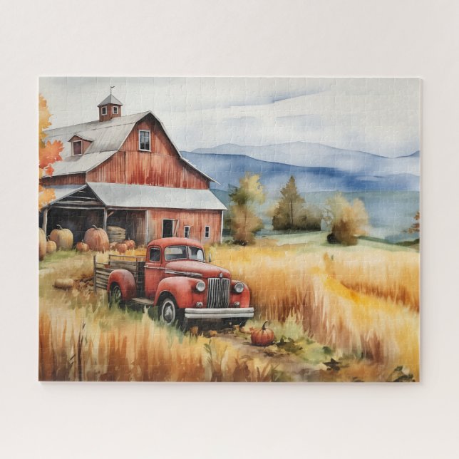 Old Pickup Truck and Red Barn in Autumn 16x20 Jigsaw Puzzle (Horizontal)