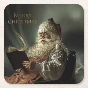 Old picture of Santa Claus magic of the holidays Square Paper Coaster
