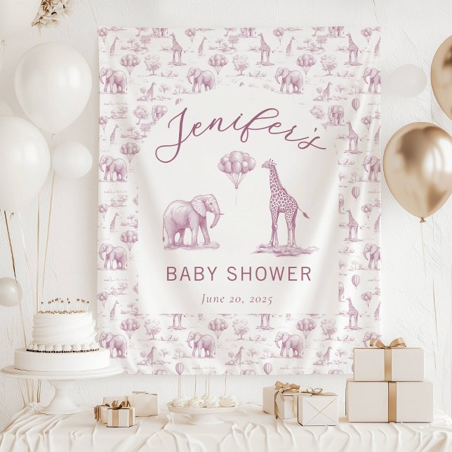 Old Pink Girl Baby Shower Banner Safari Toile Tapestry (Creator Uploaded)