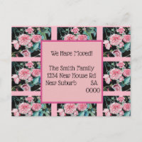 Old Pink Roses New Address Postcard, We Are Moving