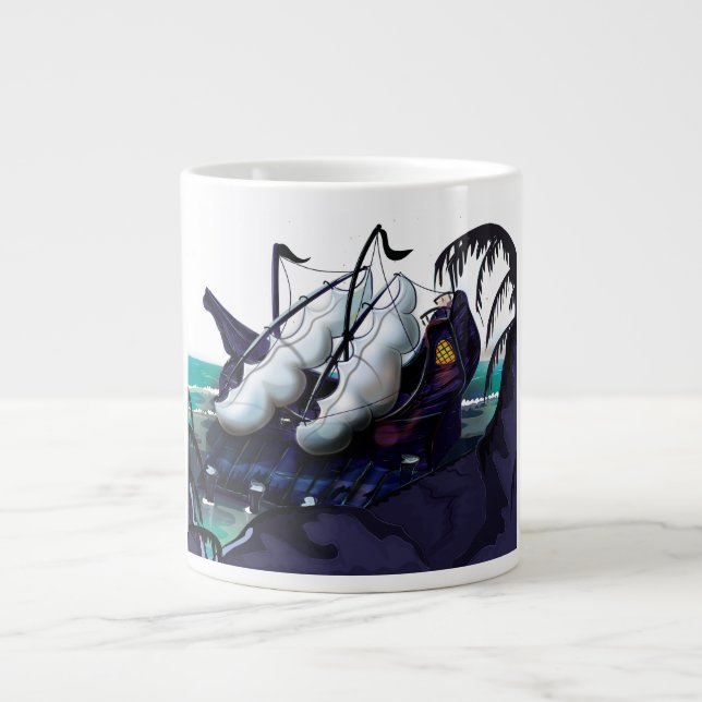 Old Pirate Sailship Docked Large Coffee Mug (Front)