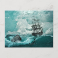 Old Pirate Ship Anchor Vibrant Blue Stormy Sea