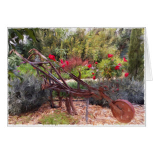 Old plough in Portuguese garden blank card