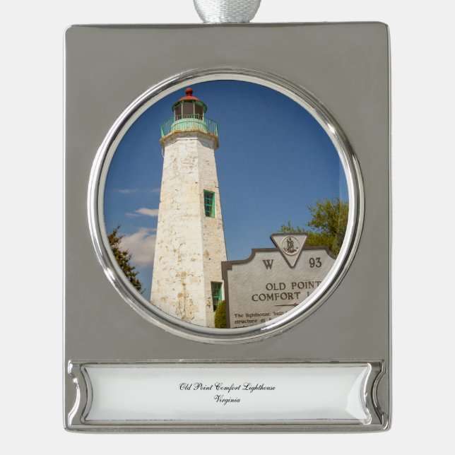 Old Point Comfort Lighthouse Silver Plated Banner Ornament (Front)