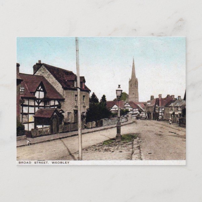 Old Postcard - Broad St, Weobley, Herefordshire (Front)