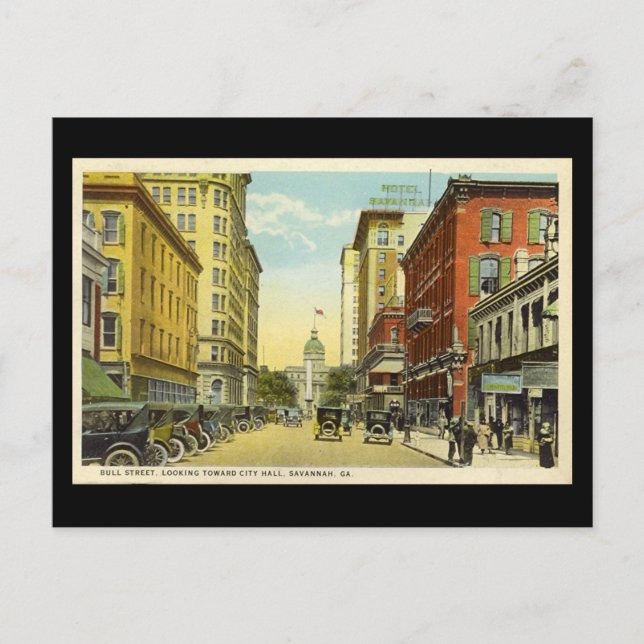 Old Postcard, Bull St, Savannah, Georgia Postcard (Front)