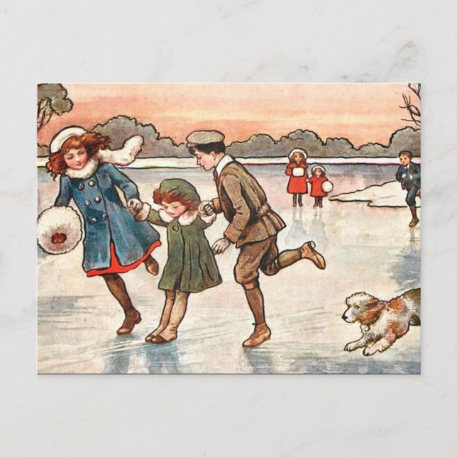 Old Postcard - Children Skating (Front)