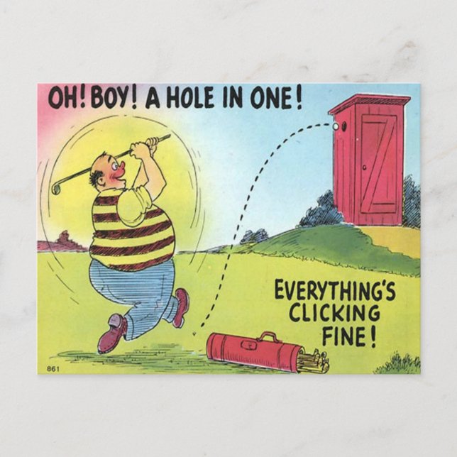 Old Postcard - Comic - Golf - Hole in One (Front)