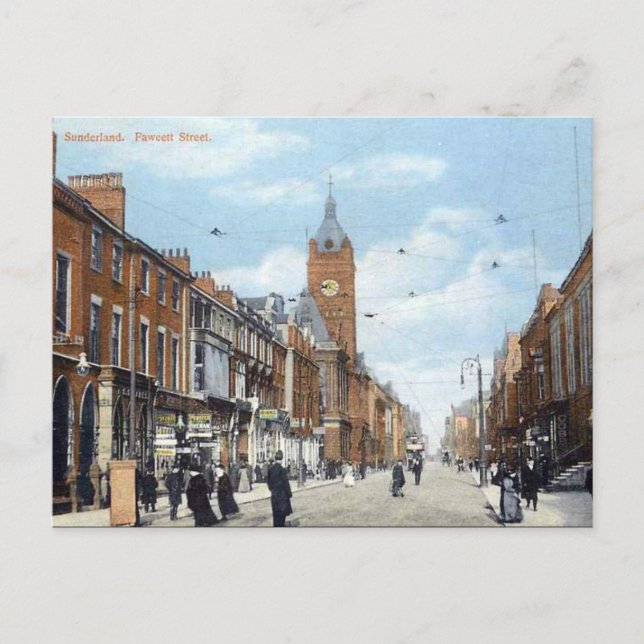 Old Postcard - Fawcett Street, Sunderland (Front)