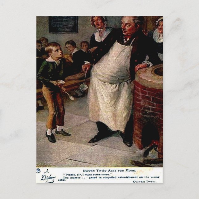 Old Postcard - Oliver Twist asks for more (Front)