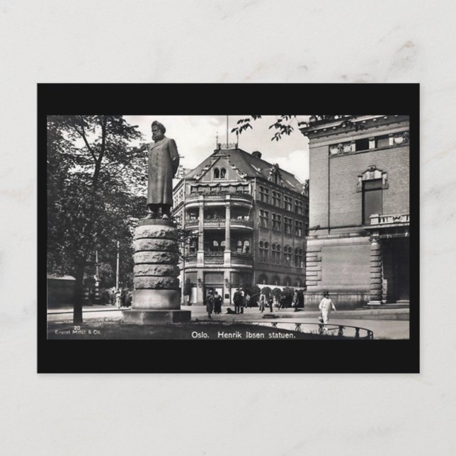 Old Postcard - Oslo, Ibsen's Statue (Front)