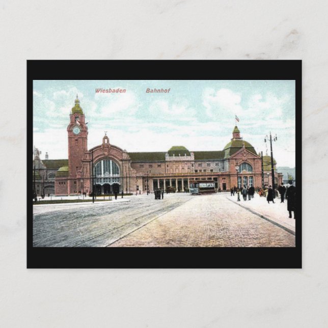 Old Postcard - Railway Station, Wiesbaden, Germany (Front)