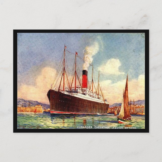 Old Postcard - RMS Carpathia leaving Messina (Front)