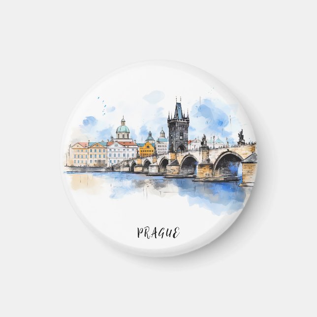 Old Prague, Charles bridge watercolor Magnet (Front)