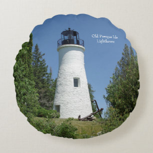 Old Presque Isle Lighthouse round pillow