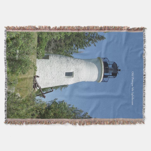 Old Presque Isle Lighthouse woven blanket (Front)