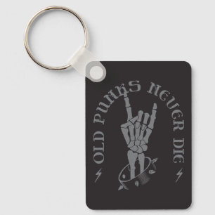 OLD PUNKS NEVER DIE - Retro Skeleton Rock On Hand  Key Ring