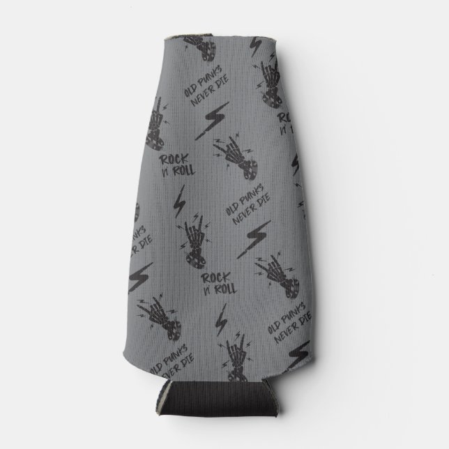 Old Punks Never Die Skeleton Rock On Gothic  Bottle Cooler (Front)