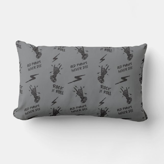 Old Punks Never Die Skeleton Rock On Gothic  Lumbar Cushion (Front)