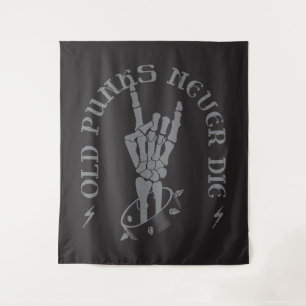 Old Punks Never Die Skeleton Rock On Gothic Tapestry