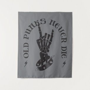 Old Punks Never Die Skeleton Rock On Gothic Tapestry