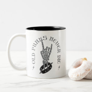 Old Punks Never Die Skeleton Rock On Gothic  Two-Tone Coffee Mug
