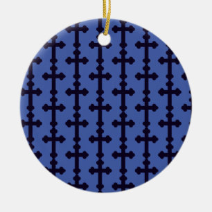 Old purple christian cross ceramic tree decoration