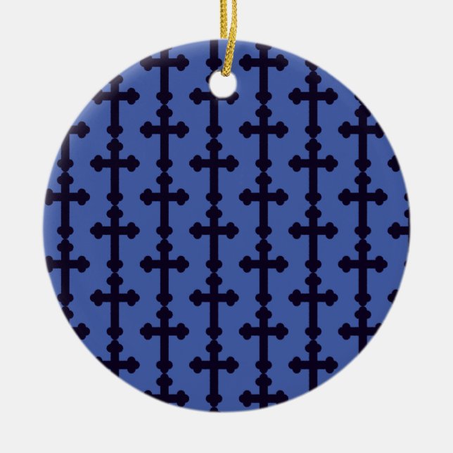 Old purple christian cross ceramic tree decoration (Front)