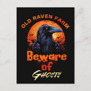 Old Raven Spooky Halloween Postcard
