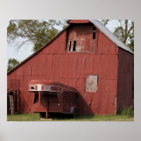 Old Red Barn and Red Horse Trailer Colour 16x20