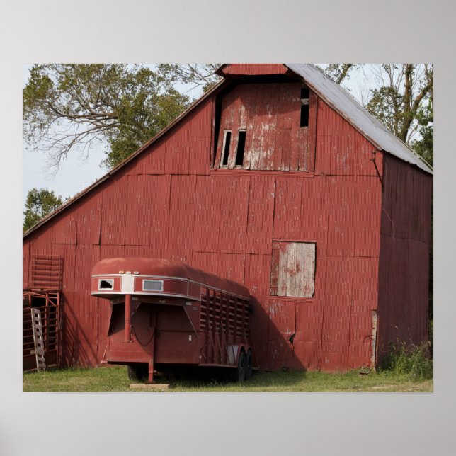 Old Red Barn and Red Horse Trailer Colour 16x20 Poster (Front)
