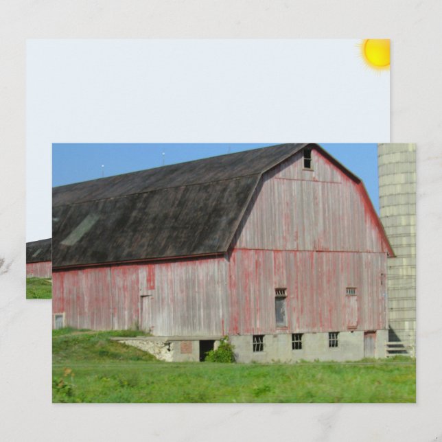 Old Red Barn and Silo Flat Card (Front/Back)