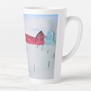 Old Red Barn in  Snow Latte Mug