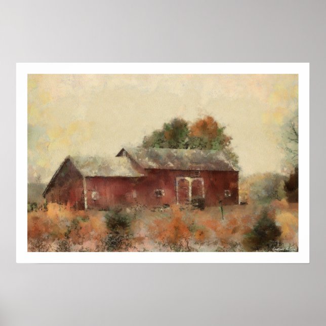 Old Red Barn Painting Poster (Front)