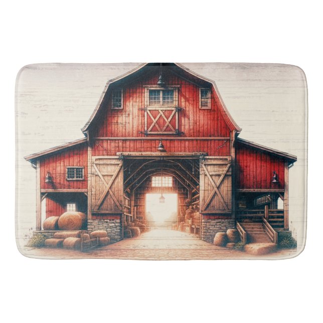 Old Red Barn Rustic Country  Bath Mat (Front)