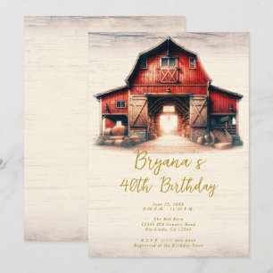 Old Red Barn Rustic Country Birthday Party Invitation