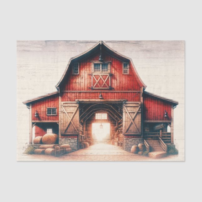 Old Red Barn Rustic Country Wedding Tissue Paper (Front)