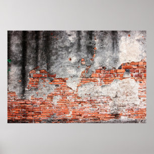 Old red brick wall rough of old temple in Ayutthay Poster