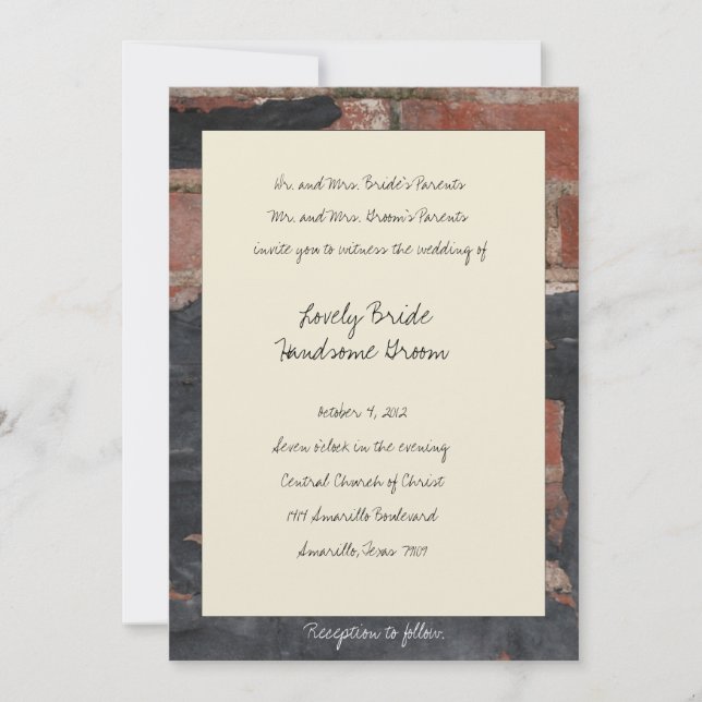 Old Red Brick Wedding Invitation (Front)