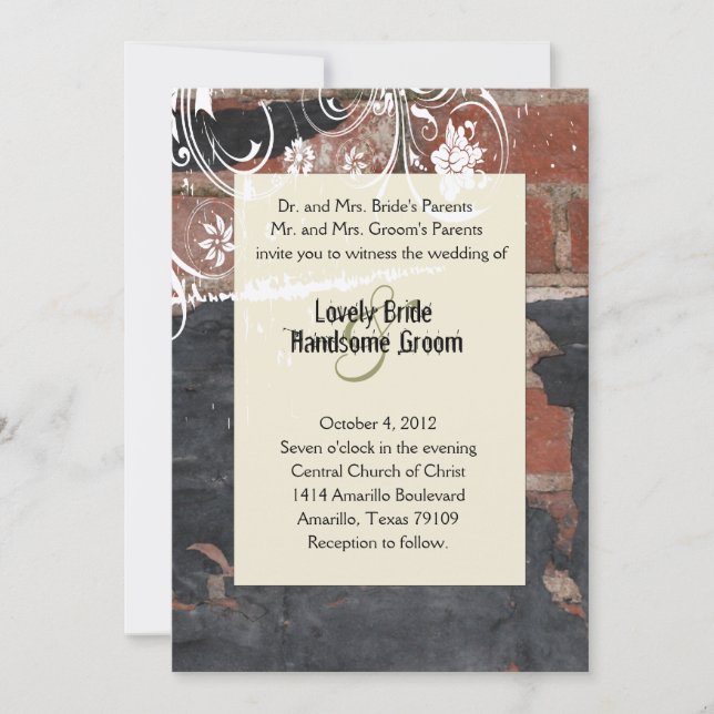 Old Red Brick Wedding Invitation (Front)