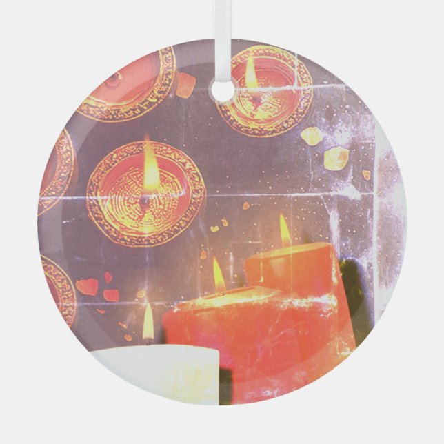 Old red candles glass tree decoration (Front)