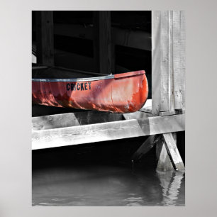 Old Red Canoe in a Wooden Boat House Poster