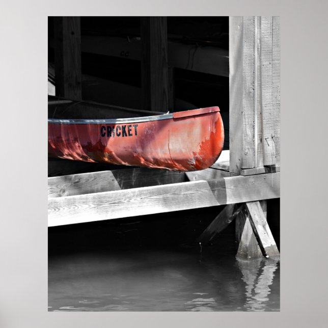 Old Red Canoe in a Wooden Boat House Poster (Front)