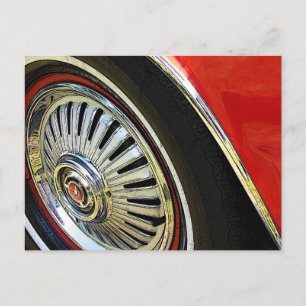 Old Red Classic Car   Hubcap Tire -Postcard Postcard