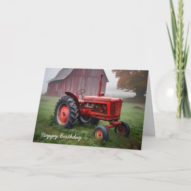 Old Red Farm Tractor for Birthday Card (Front)